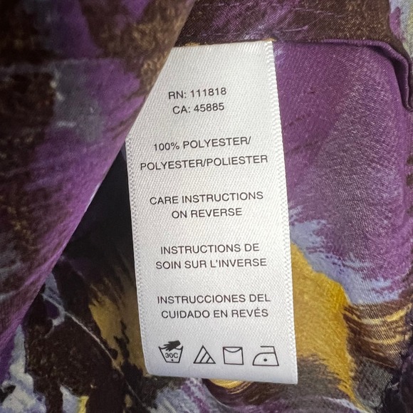 Michael Michael Kors Purple Gold Abstract Brushstroke Draped Cap Sleeve Blouse L - Picture 4 of 11